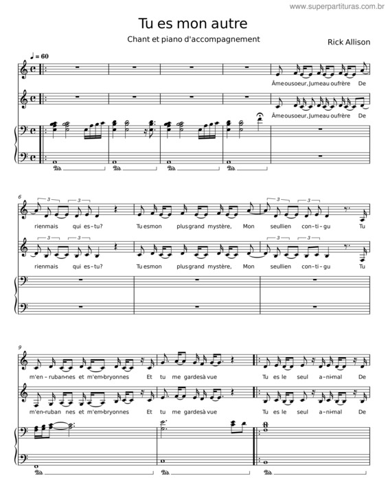 Partitura da música Tu Es Mon Autre v.2