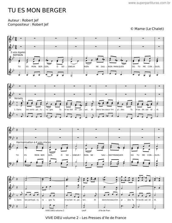 Partitura da música Tu Es Mon Berger, Ô Seigneur