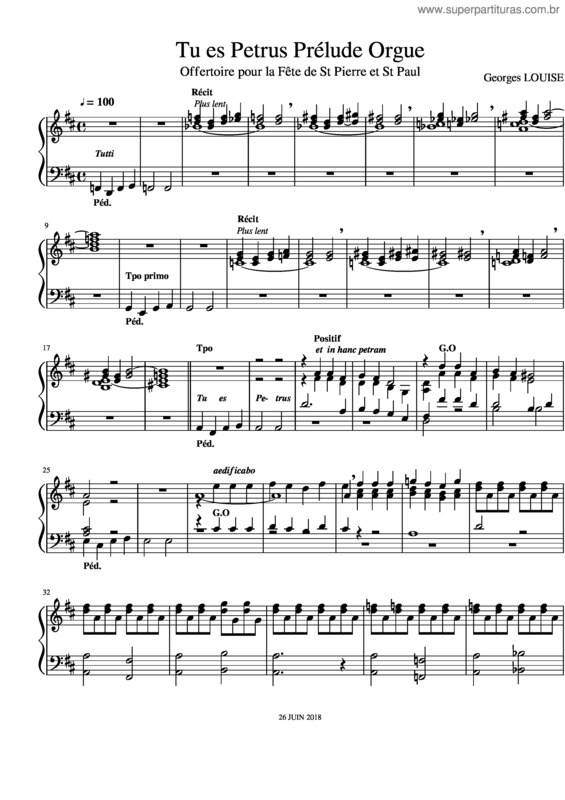 Partitura da música Tu Es Petrus Prélude Orgue