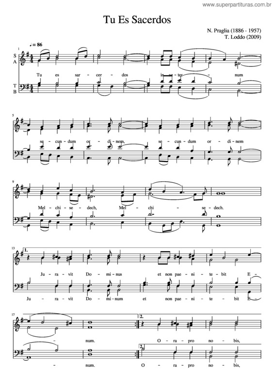 Partitura da música Tu Es Sacerdos