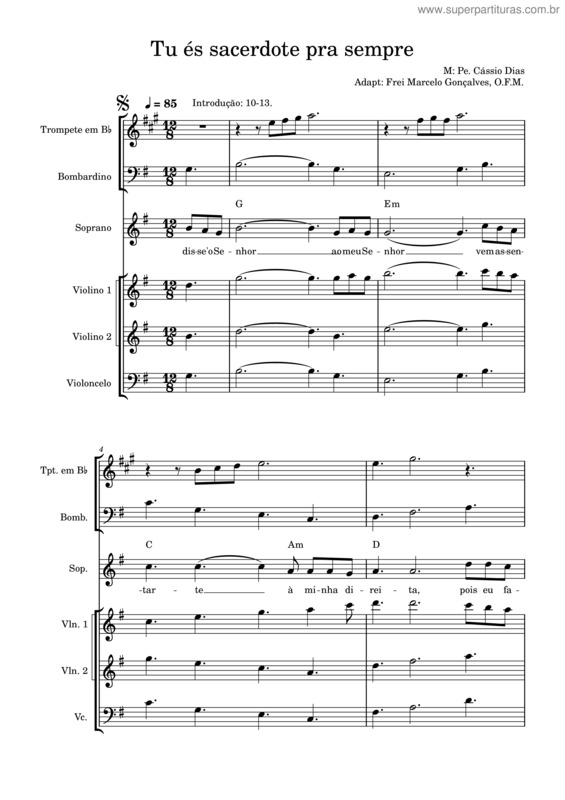 Partitura da música Tu És Sacerdote Pra Sempre