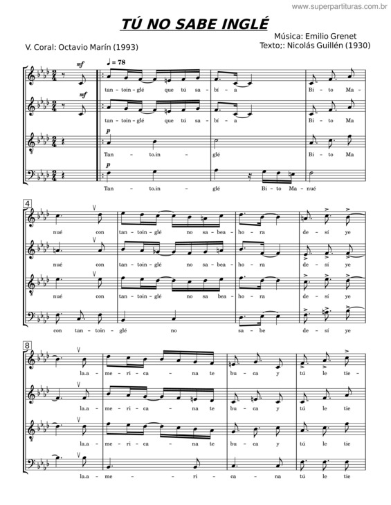 Partitura da música Tú No Sabe Inglé v.2