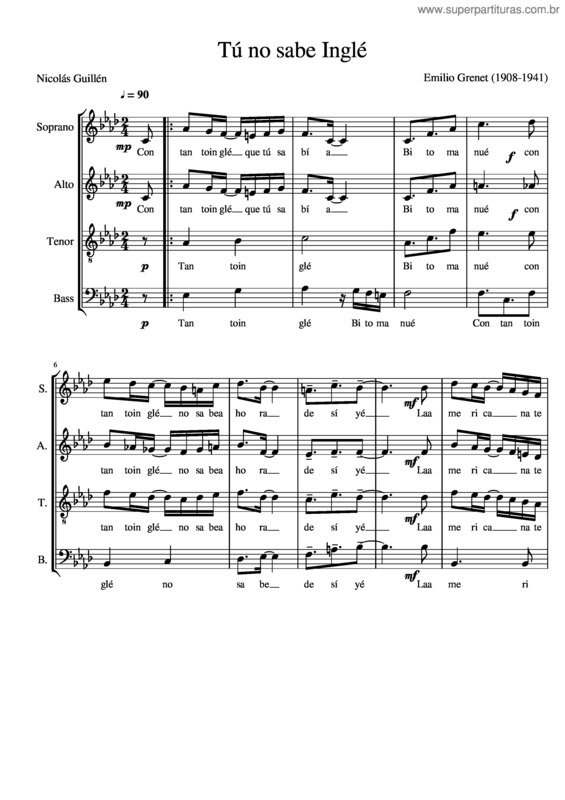 Partitura da música Tú No Sabe Inglé