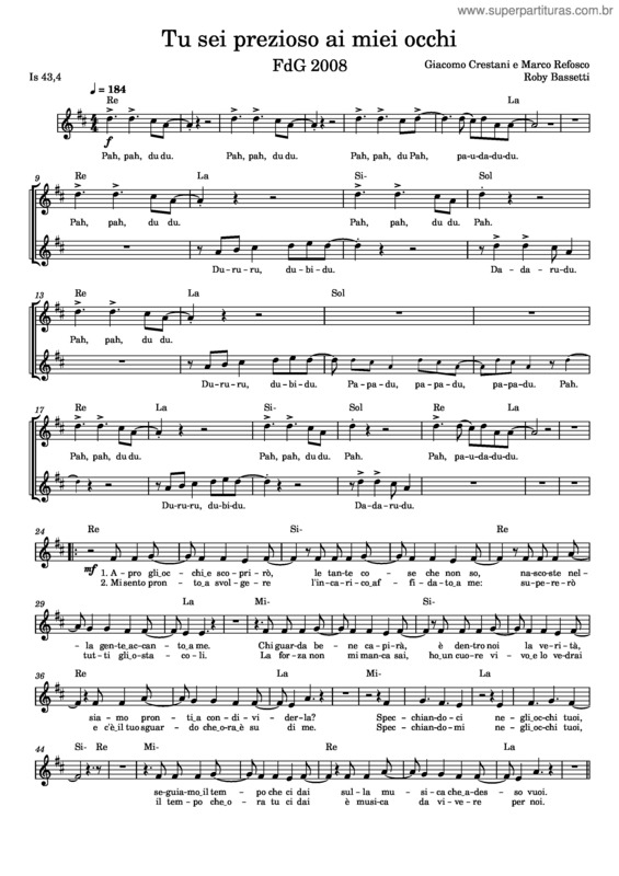 Partitura da música Tu Sei Prezioso Ai Mie Occhi