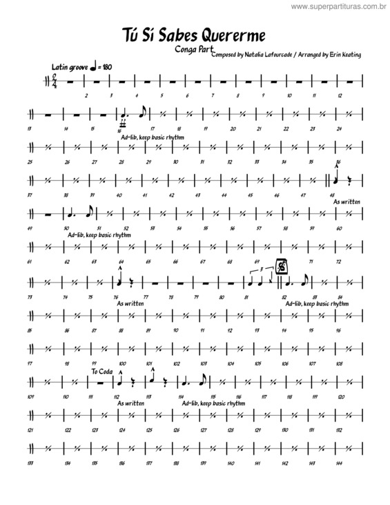 Partitura da música Tú Sí Sabes Quererme – Natalia Lafourcade – Congas