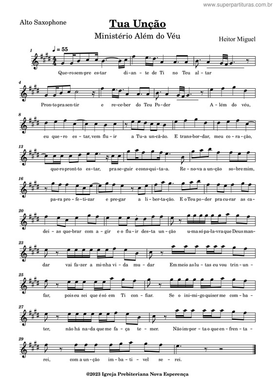 Partitura da música Tua Unção