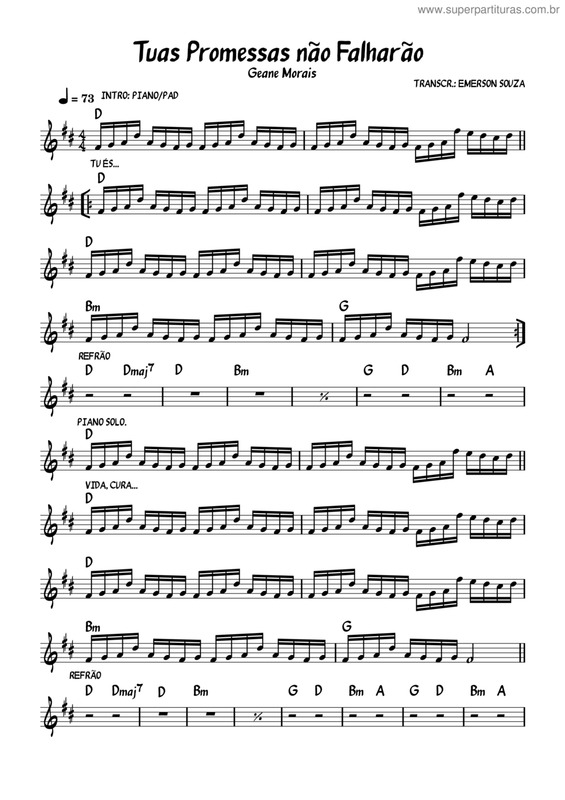 Partitura da música Tuas Promessas Não Falharão