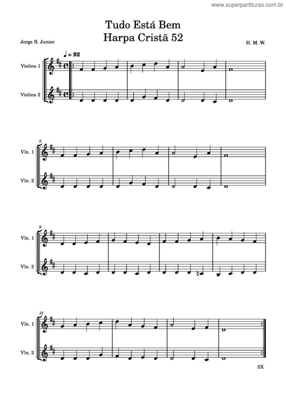 Partitura da música Tudo Está Bem Harpa Cristã 52