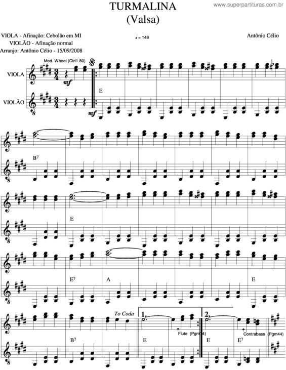 Partitura da música Turmalina