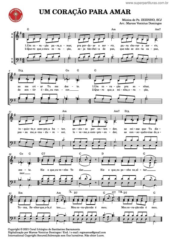 Partitura da música Um Coração Para Amar v.4