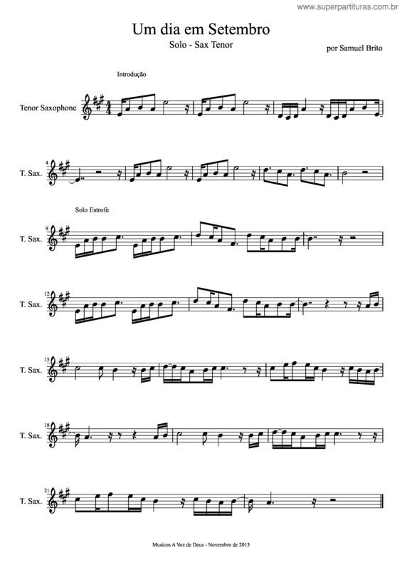 Partitura da música Um Dia Em Setembro  Tenor Solo