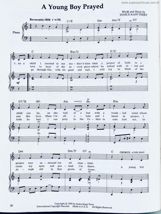 Partitura da música Um Menino Orou