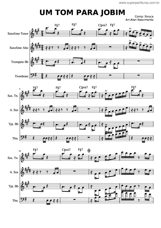 Partitura da música Um Tom Para Jobim v.3