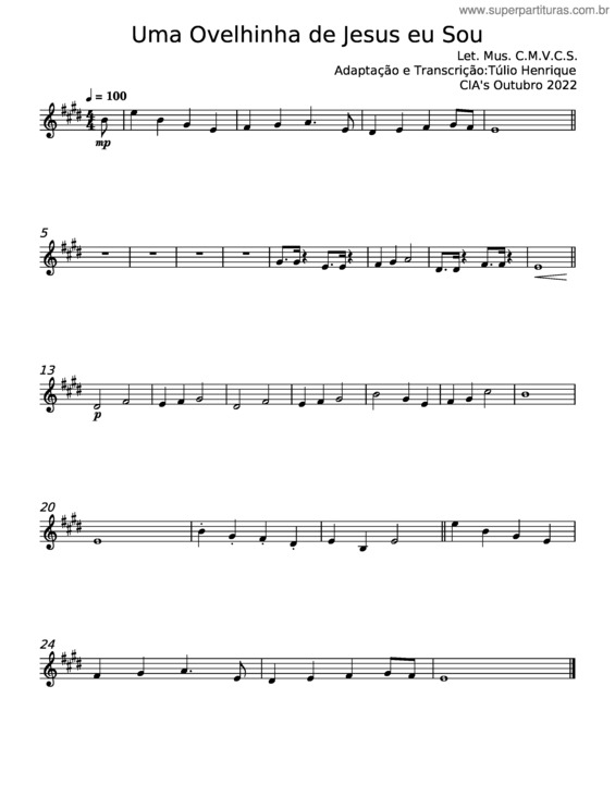 Partitura da música Uma Ovelhinha De Jesus Eu Sou