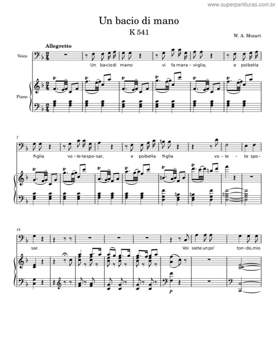 Partitura da música Un Bacio Di Mano, K.541