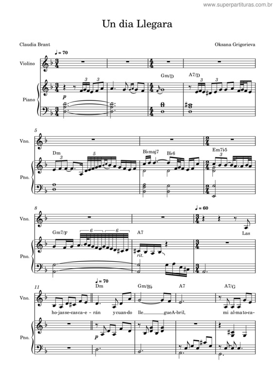 Partitura da música Un Dia Llegara