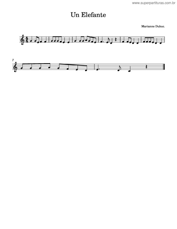 Partitura da música Un Elefante