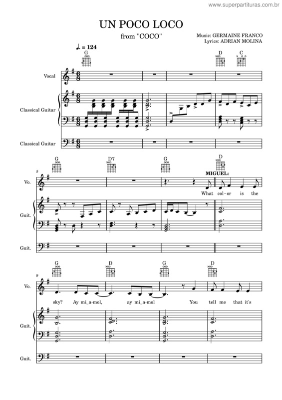 Partitura da música Un Poco Loco From Coco