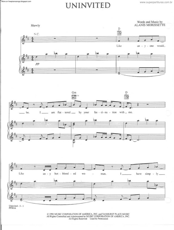 Partitura da música Uninvited v.2