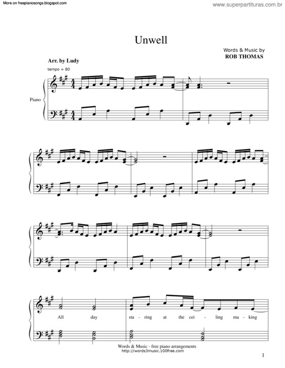 Partitura da música Unwell