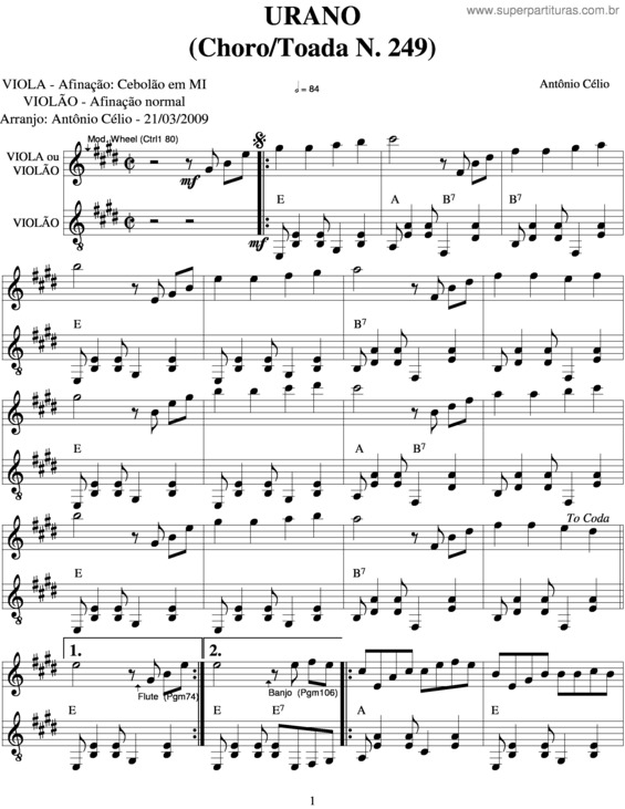 Partitura da música Urano N. 249