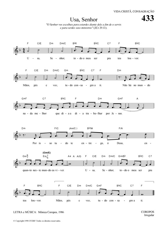 Partitura da música Usa Senhor