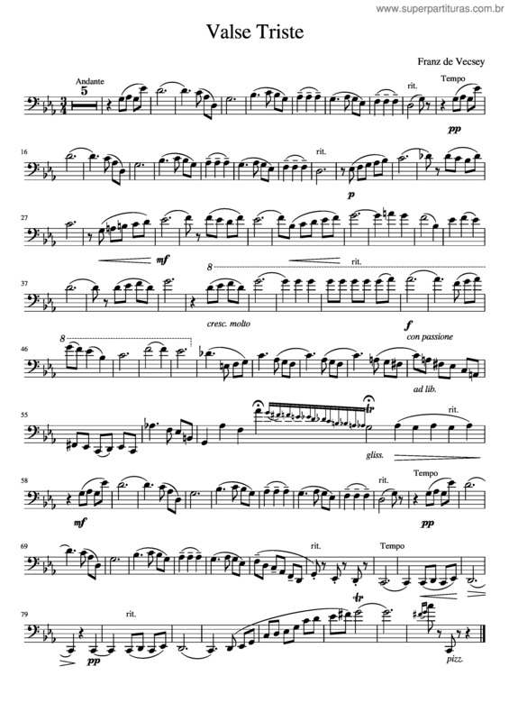 Partitura da música Valse Triste Cello,