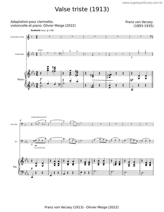 Partitura da música Valse Triste v.3