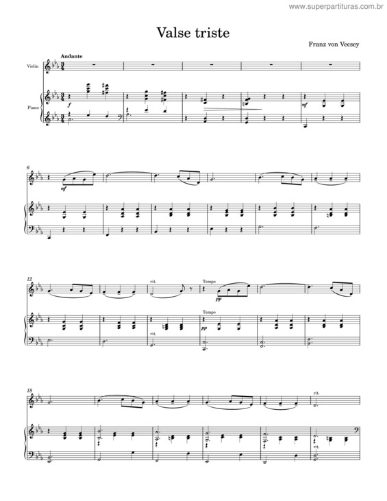 Partitura da música Valse Triste