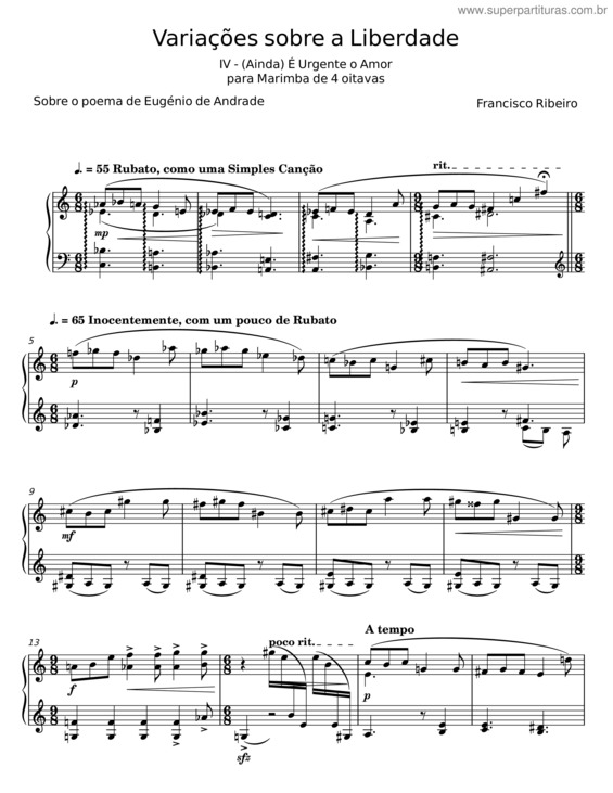 Partitura da música Variações Sobre A Liberdade