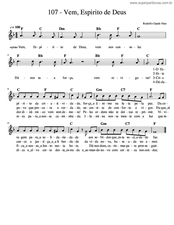 Partitura da música Vem, Espírito De Deus