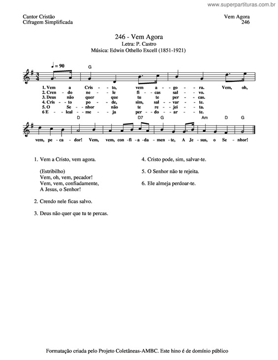 Partitura da música Vem Agora