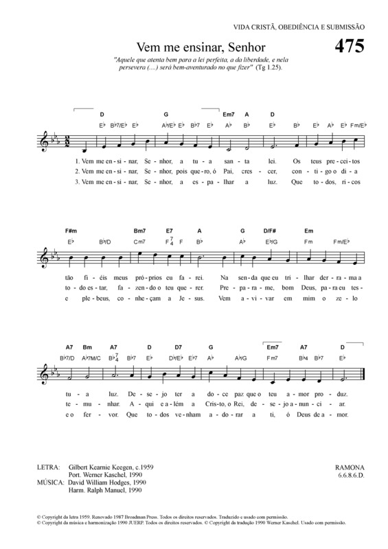 Partitura da música Vem Me Ensinar Senhor