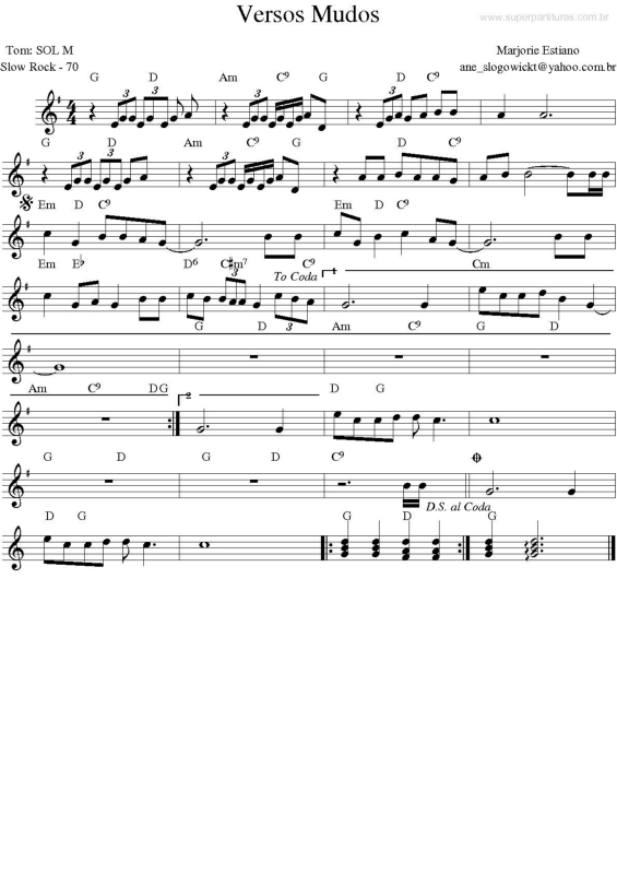 Partitura da música Versos Mudos