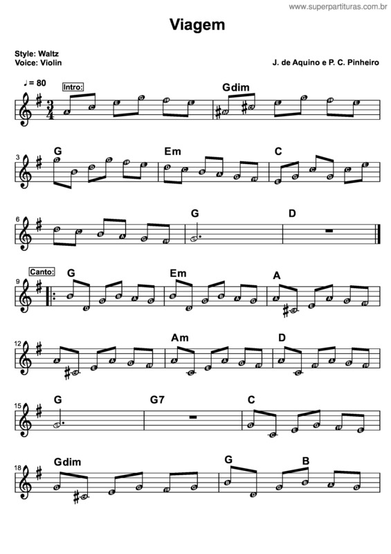 Partitura da música Viagem v.5