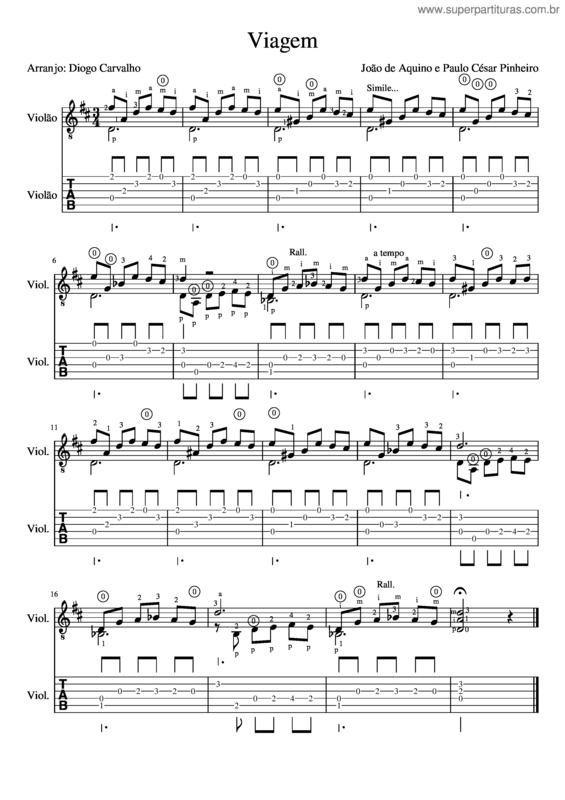 Partitura da música Viagem v.6