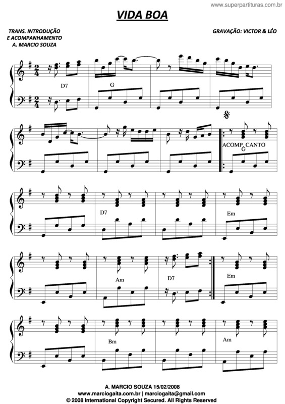 Partitura da música Vida Boa v.4