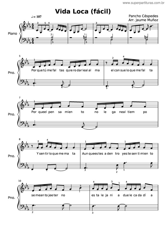 Partitura da música Vida Loca