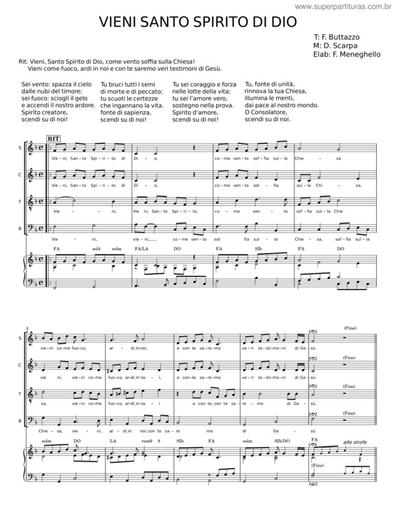 Partitura da música Vieni Santo Spirito Di Dio