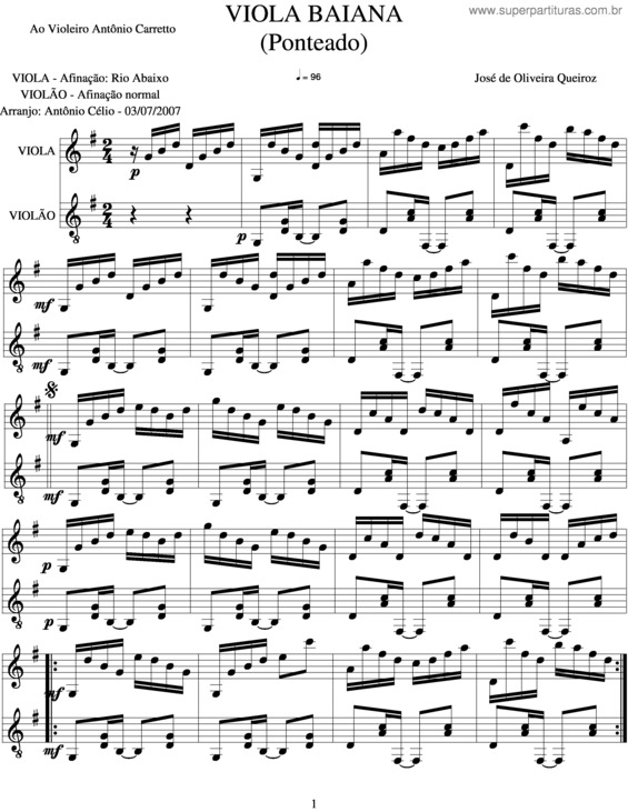 Partitura da música Viola Baiana