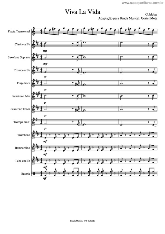 Partitura da música Viva La Vida Banda Musical