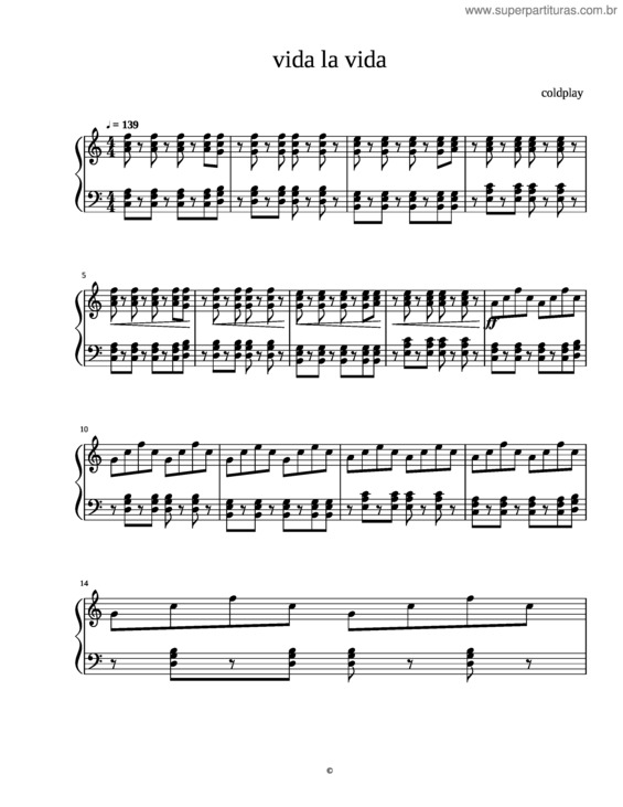 Partitura da música Viva La Vida Coldplay Cover