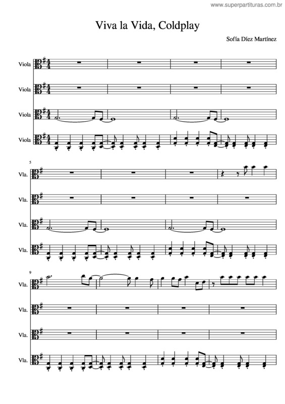 Partitura da música Viva La Vida Coldplay Para 4 Violas En Sol M