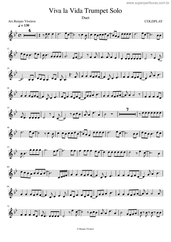 Partitura da música Viva La Vida For Trumpet Solo