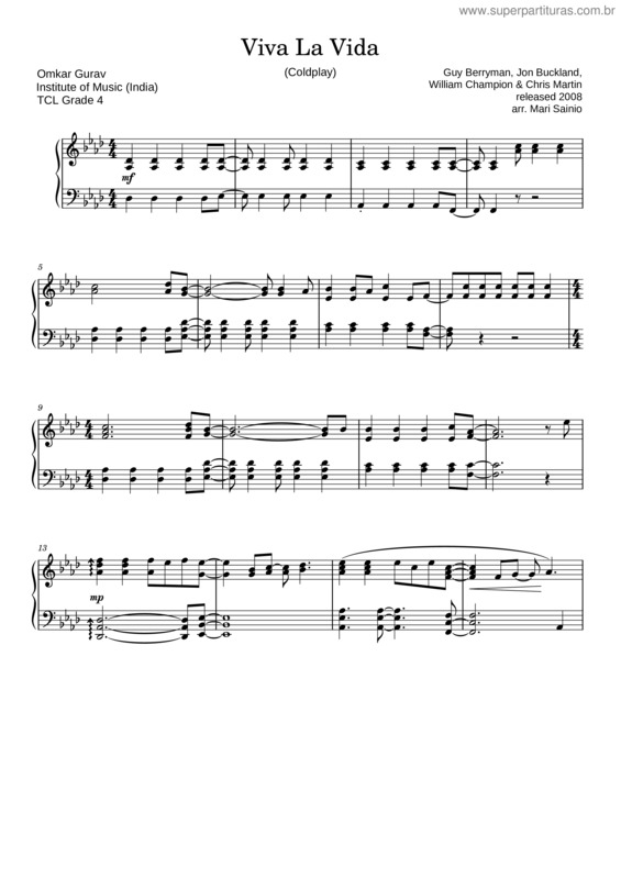 Partitura da música Viva La Vida Grade 4 Tcl