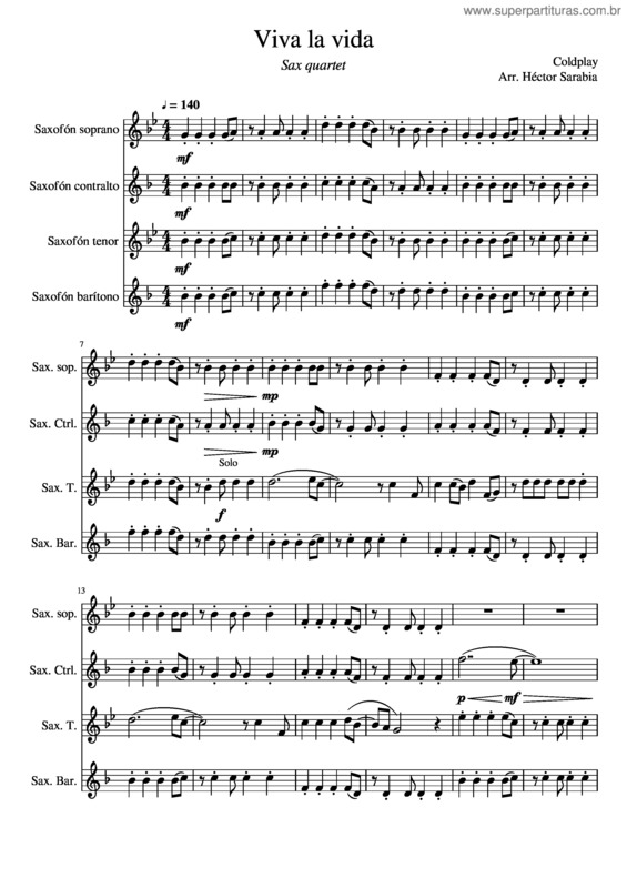 Partitura da música Viva La Vida/Sax Quartet v.2