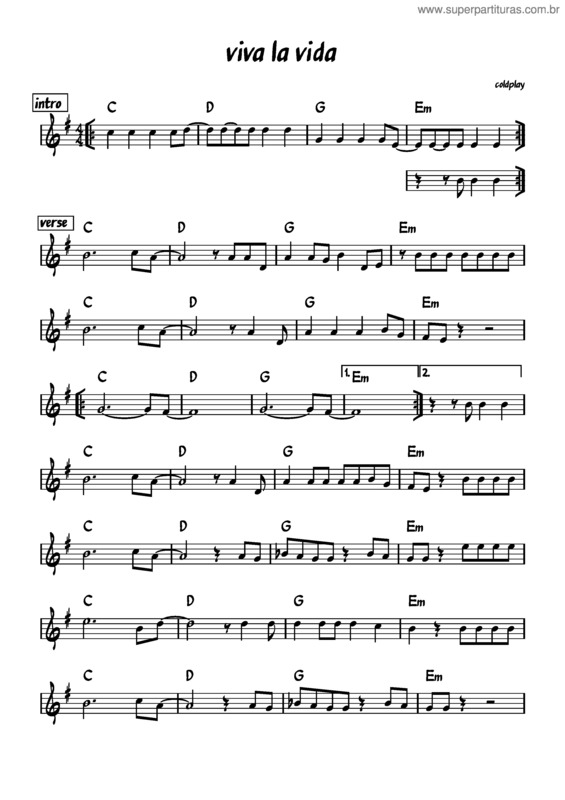 Partitura da música Viva La Vida v.50