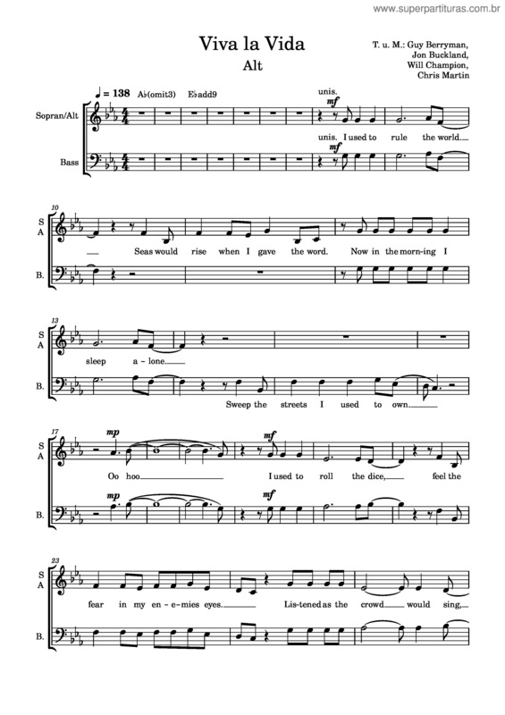 Partitura da música Viva La Vida v.89