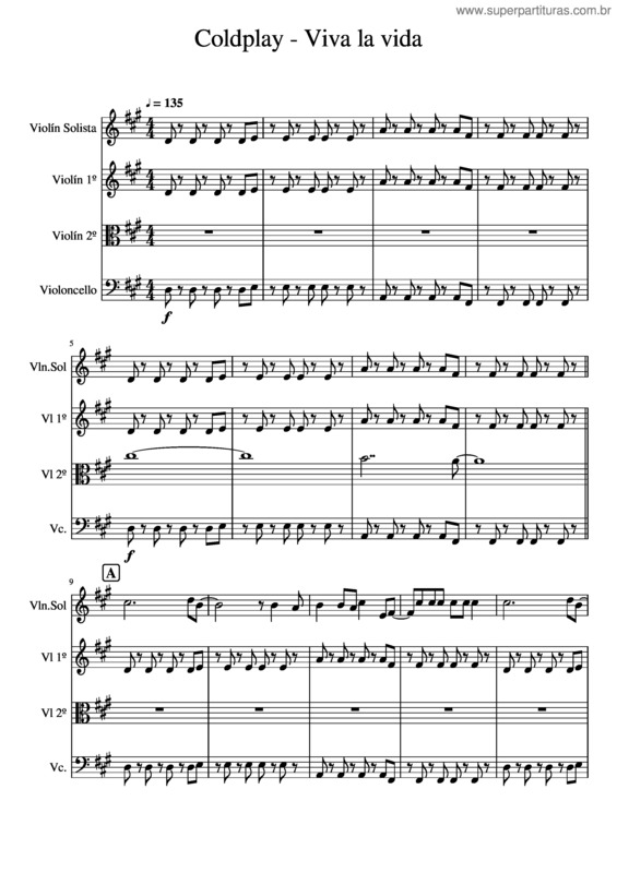 Partitura da música Viva La Vida.Versión 2