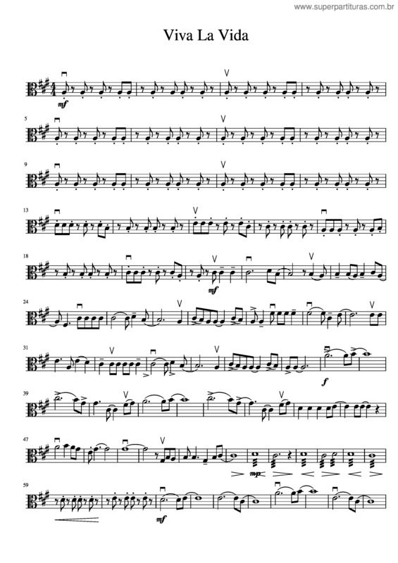 Partitura da música Viva La Vida Viola